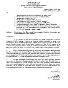 F.No[removed]TS.VII Government of India Ministry of Human Resource Development Department of Higher Education Shastri Bhawan, New Delhi, Dated 26th September, 2014