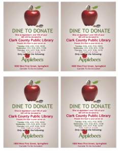 Dine at Applebee’s and 10% of your bill will be donated to Dine at Applebee’s and 10% of your bill will be donated to