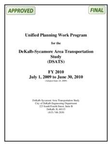 Unified Planning Work Program for the DeKalb-Sycamore Area Transportation Study (DSATS)