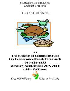 ST. MARK’S BY-THE-LAKE ANGLICAN CHURCH TURKEY DINNER  AT