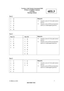 Territory-wide System Assessment 2010 Primary 6 English Language Listening Marking Scheme  6EL3