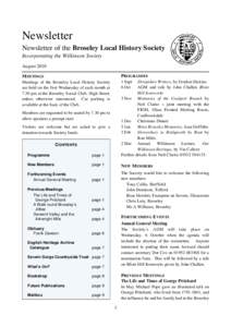 Newsletter Newsletter of the Broseley Local History Society Incorporating the Wilkinson Society August 2010 MEETINGS