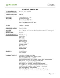 Minutes BOARD OF DIRECTORS DATE OF MEETING: Thursday, June 26, 2014