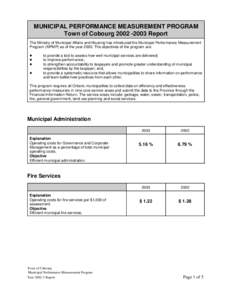 MUNICIPAL PERFORMANCE MEASUREMENT PROGRAM Town of Cobourg[removed]Report The Ministry of Municipal Affairs and Housing has introduced the Municipal Performance Measurement Program (MPMP) as of the year[removed]The objec