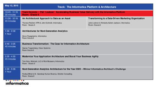 May 12, 2015  Track: The Informatica Platform & Architecture 10::15 30 minutes