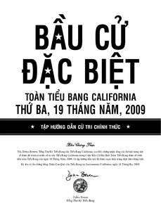 BAÀU CÖÛ ÑAËC BIEÄT TOAØN TIEÅU BANG CALIFORNIA THÖÙ BA, 19 THAÙNG NAÊM, 2009 TAÄP HÖÔÙNG DAÃN CÖÛ TRI CHÍNH THÖÙC