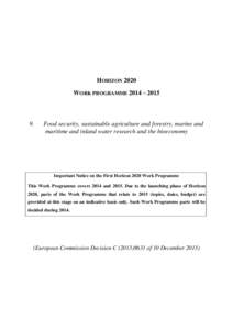 HORIZON 2020 WORK PROGRAMME 2014 – Food security, sustainable agriculture and forestry, marine and