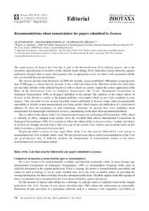 Recommendations about nomenclature for papers submitted to Zootaxa