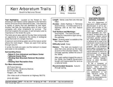 Geography of the United States / Talimena Scenic Drive / Oklahoma State Highway 1 / Winding Stair Mountain National Recreation Area / Talihina /  Oklahoma / U.S. Route 259 / Kerr Arboretum and Botanical Area / Ouachita National Recreation Trail / Arkansas / Geography of Oklahoma / Ouachita National Forest