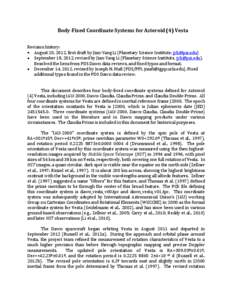 Body-Fixed Coordinate Systems for Asteroid (4) Vesta Revision history: August 20, 2012, first draft by Jian-Yang Li (Planetary Science Institute, [removed])