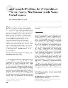 Addressing the Problem of Pet Overpopulation: The Experience of New Hanover County Animal Control Services