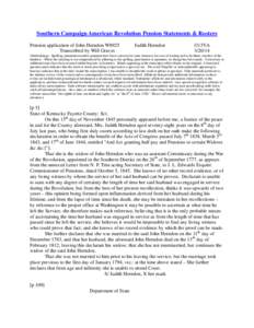 Southern Campaign American Revolution Pension Statements & Rosters Pension application of John Herndon W8925 Transcribed by Will Graves Judith Herndon