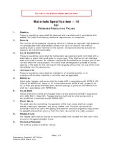 Material Specifications: Pressure Regulating Valves