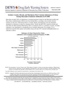 Volume 7, Issue 6 December 2005 Alcohol, Cocaine, Heroin, and Marijuana Most Common Substances of Abuse Among Maryland Treatment Admissions in FY2004 More than one-half (58%) of admissions to treatment programs funded by