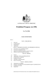 AUSTRALIAN CAPITAL TERRITORY  Prohibited Weapons Act 1996 No. 75 of[removed]TABLE OF PROVISIONS