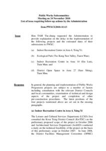 Public Works Subcommittee Meeting on 24 November 2010 List of issue requiring follow-up actions by the Administration Item PWSCI[removed]Issue