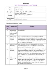 MINUTES Early Childhood Teacher’s Network Meetings Date 22nd October 2013