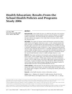 Health Education: Results From the School Health Policies and Programs Study 2006