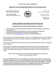 STATE OF NEW MEXICO OFFICE OF SUPERINTENDENT OF INSURANCE SUPERINTENDENT OF INSURANCE John G. Franchini[removed] DEPUTY SUPERINTENDENT Jolene M. Gonzales[removed]