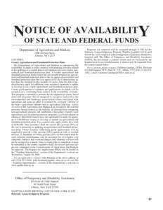OTICE OF AVAILABILITY NOF STATE AND FEDERAL FUNDS Department of Agriculture and Markets 10B Airline Drive Albany, NY 12235