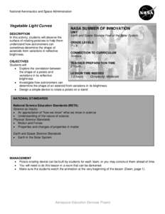 National Aeronautics and Space Administration  Vegetable Light Curves NASA SUMMER OF INNOVATION