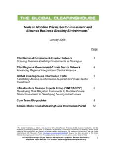 Tools to Mobilize Private Sector Investment and Enhance Business-Enabling Environments1 January 2008 Page Pilot National Government-Investor Network Creating Business-Enabling Environments in Nicaragua