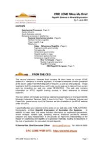 CRC LEME Minerals Brief Regolith Science in Mineral Exploration No 2 - June 2004 CONTENTS Geochemical Processes (Page 2)