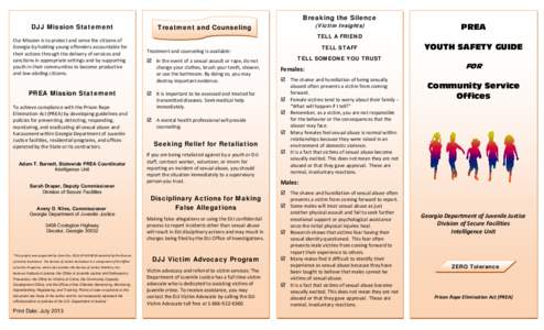 Breaking the Silence DJJ Mission Statement Our Mission is to protect and serve the citizens of    Georgia by holding young offenders accountable for  their actions through the delivery of services