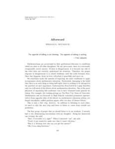 Contemporary Issues in Mathematics Education MSRI Publications Volume 36, 1999 Afterword WILLIAM G. MCCALLUM