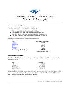 Amtrak Fact Sheet, Fiscal Year[removed]State of Georgia