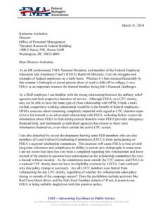 March 31, 2014 Katherine Archuleta Director Office of Personnel Management Theodore Roosevelt Federal Building 1900 E Street, NW, Room 5A09