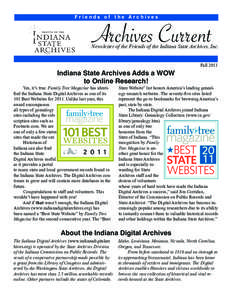 Friends of the Archives  Archives Current Newsletter of the Friends of the Indiana State Archives, Inc.