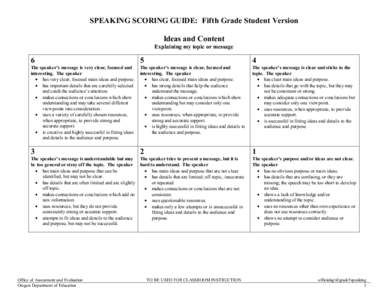 SPEAKING SCORING GUIDE: Fifth Grade Student Version Ideas and Content Explaining my topic or message 6