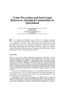 Crime prevention and socio-legal reform on Aboriginal communities in Queensland