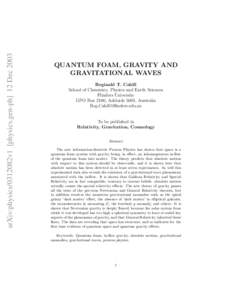 arXiv:physics/0312082v1 [physics.gen-ph] 12 Dec[removed]QUANTUM FOAM, GRAVITY AND GRAVITATIONAL WAVES Reginald T. Cahill School of Chemistry, Physics and Earth Sciences