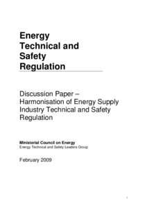Energy Technical and Safety Regulation Discussion Paper – Harmonisation of Energy Supply