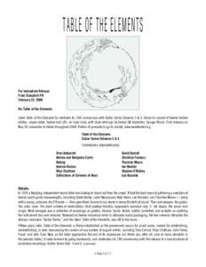 TABLE OF THE ELEMENTS  For Immediate Release From Slowpitch PR February 22, 2008 Re: Table of the Elements