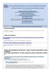 LEGAL SCHOLARSHIP NETWORK: LEGAL STUDIES RESEARCH PAPER SERIES VICTORIA UNIVERSITY OF WELLINGTON LEGAL RESEARCH PAPERS Vol. 4, No. 17: Jul 21, 2014 ALLEGRA CRAWFORD, ASSISTANT EDITOR Research Assistant, Victoria Universi