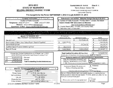 2012·2013 STATE OF NEBRASKA SCHOOL DISTRICT BUDGET FORM County-District #: [removed]