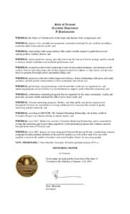 State of Vermont Executive Department A Proclamation WHEREAS, the future of Vermont rests on the hopes and dreams of its young people; and WHEREAS, mentors offer valuable encouragement, motivation and hope for our youth 