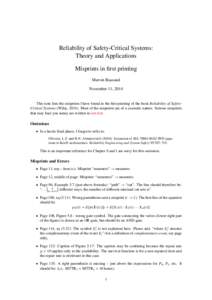 Reliability of Safety-Critical Systems: Theory and Applications Misprints in first printing Marvin Rausand November 11, 2014