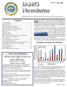 IAMG Newsletter No. 70 June[removed]Ofﬁcial Newsletter of the International Association for Mathematical Geology