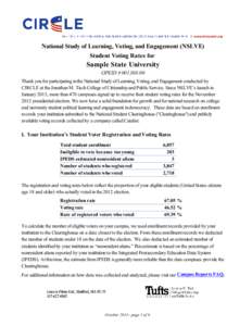 National Study of Learning, Voting, and Engagement (NSLVE) Student Voting Rates for  Sample State University OPEID # [removed]Thank you for participating in the National Study of Learning, Voting,