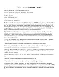 NCUA LETTER TO CREDIT UNIONS No. 161