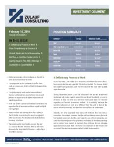 INVESTMENT COMMENT  POSITION SUMMARY February 16, 2016 VOLUME 25, NUMBER 3