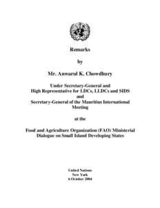 Remarks by Mr. Anwarul K. Chowdhury Under Secretary-General and High Representative for LDCs, LLDCs and SIDS and