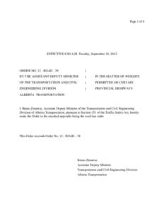 Page 1 of 8  EFFECTIVE 8:00 A.M. Tuesday, September 18, 2012 ORDER NO[removed]ROAD - 39