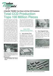 A Heartfelt ‘THANKS’ from Sony to All Our CCD Customers  Total CCD Production Tops 100 Million Pieces The CCD: the electronic eye of the digital age. The market for CCDs, which grew quickly due to applications such