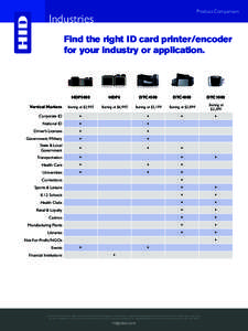 Product Comparison  Industries Find the right ID card printer/encoder for your industry or application.