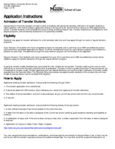 George Mason University School of Law Transfer Application Page 1 of 15 Application Instructions Admission of Transfer Students